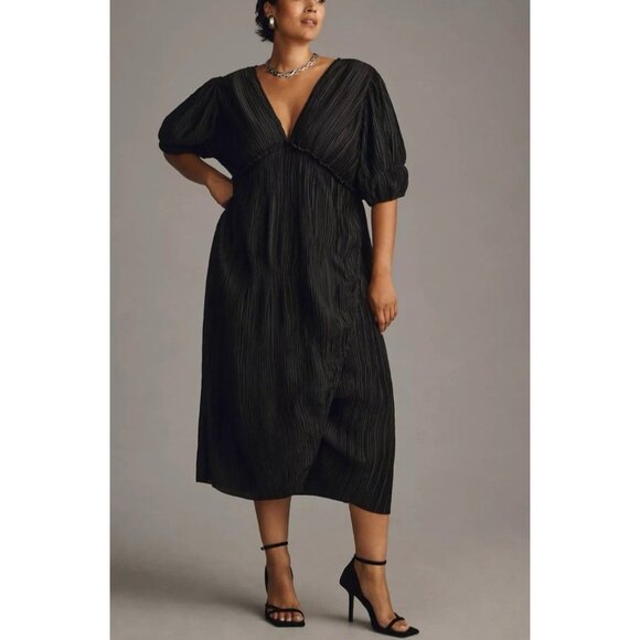 By Anthropologie Midi Dress 3X Black Short Sleeve Stretch Washable NEW - Picture 4 of 10